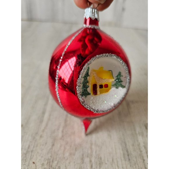 Radko country scene red indent reflector teardrop ornament vintage Xmas tree - Picture 3 of 8